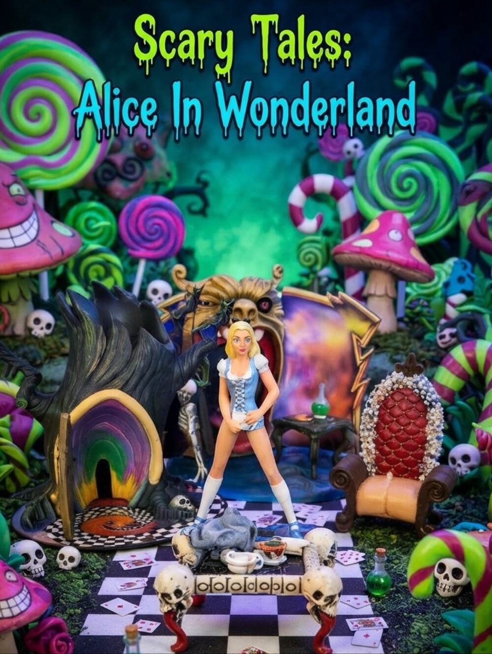 Mezco Alice In Wonderland Twisted Fairy Tales Figurine Display Set Scary Macabre